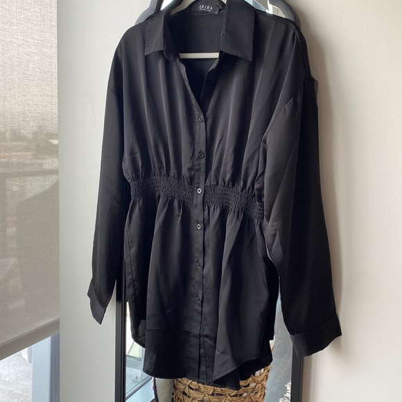 Black silk button up Mini Dress - Picture 1 of 4